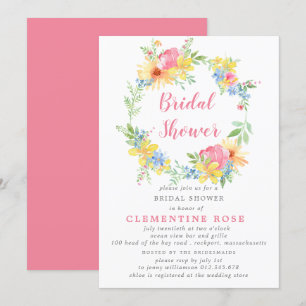 Invitación Brillante verano color de agua rosa floral rosa du