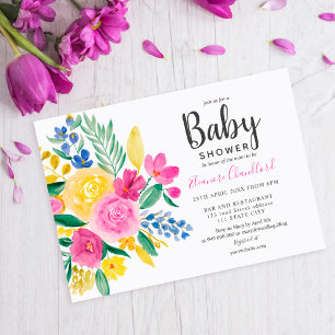 Invitación Brillante verano color rosa de agua floral color r