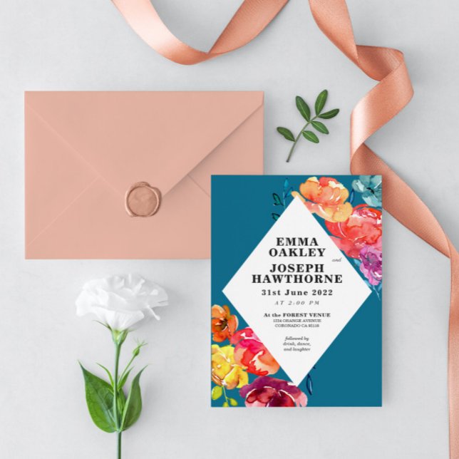 Invitación Brillante verano colorido triángulo Boda floral I  (Subido por el creador)