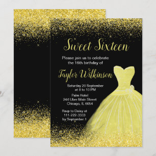 Invitación Brillante Vestido Amarillo Faux Purpurina Dulce 16