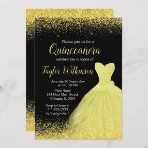 Invitación Brillante Vestido Amarillo Faux Purpurina Quincean