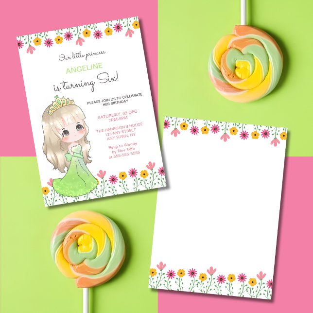 Invitación Brillante Vestido Verde Princesa Cumpleaños Floral (Subido por el creador)