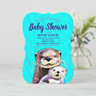 Invitación Brillante y audaz Verde azulada Otter Mom y Baby S