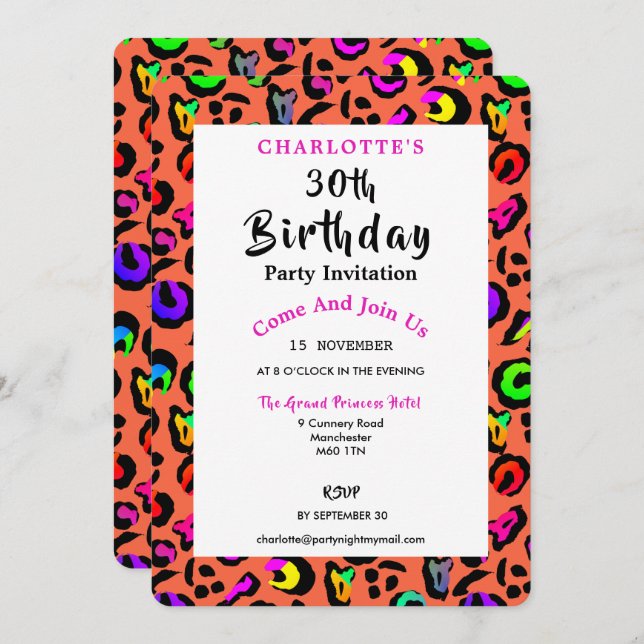 Invitación Brillante y colorida fiesta de cumpleaños (Anverso / Reverso)