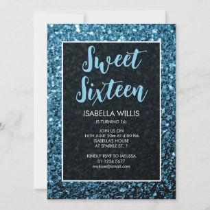 Invitación Brillantes azules dulces 16 guiones elegantes