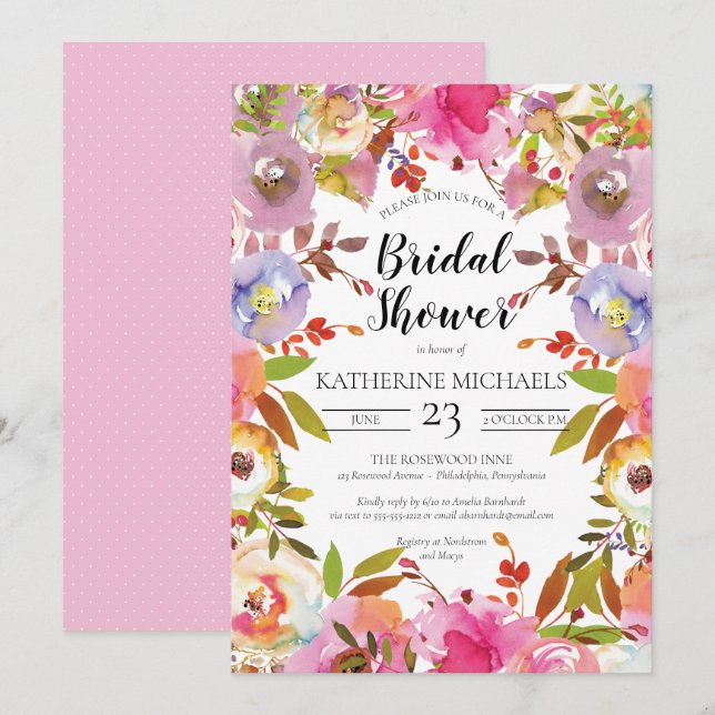 Invitación Brillantes Blooms Acuarela Floral Brillante Ducha  (Anverso / Reverso)