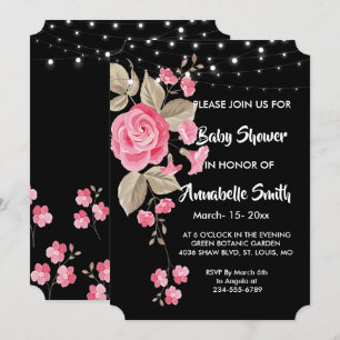 Invitación Brillantes cadenas iluminan Baby Shower negro