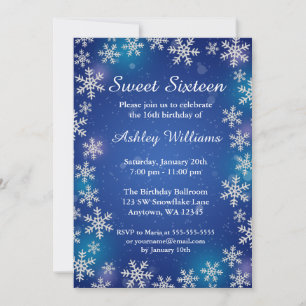 Invitación Brillantes copos de nieve Blue Winter Wonderland S
