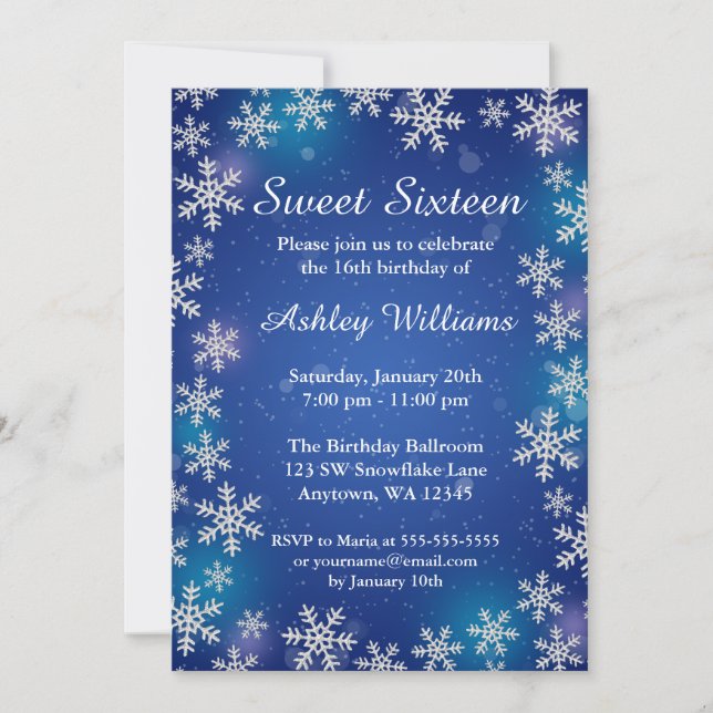Invitación Brillantes copos de nieve Blue Winter Wonderland S (Anverso)