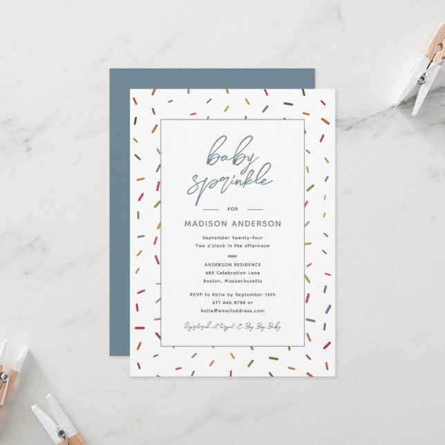 Invitación Brillantes de color Bebé Sprinkle Baby Shower (Anverso/Reverso In Situ)