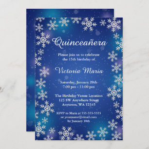 Invitación Brillantes de nieve Blue Winter Quinceanera invita