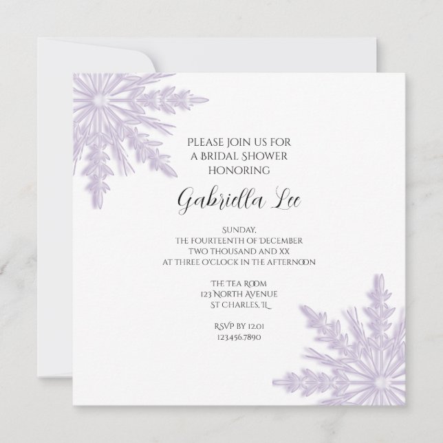 Invitación Brillantes de nieve morado claro Ducha de novia en (Anverso)