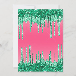 Invitación Brillantes Destellos Verdes Chic Color Rosa Sandía