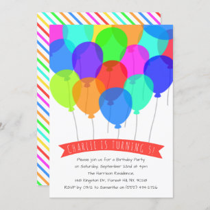 Invitación Brillantes Globos Coloridos Cualquier Cumpleaños d