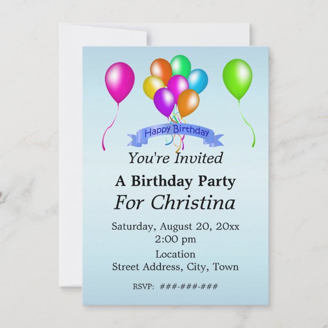 Invitación Brillantes globos de cumpleaños festivos Banner Bl (Anverso)