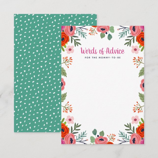 Invitación Brillantes palabras de consejo de Baby Shower Flor (Anverso / Reverso)