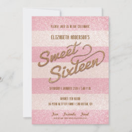 Invitación Brillantes rayas negras rosas dulces Dieciséis Fie