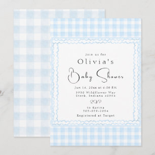 Invitación Brilliant Blue Gingham Baby Shower