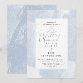 Invitación Brillo, Acuarela Azul Polvoriento + Falso Metálico