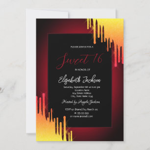 Invitación Brillo Amarillo Chic con Goteos,Rojo 