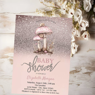 Invitación Brillo Bokeh, Cumple de Bebé Hongos Caracoles