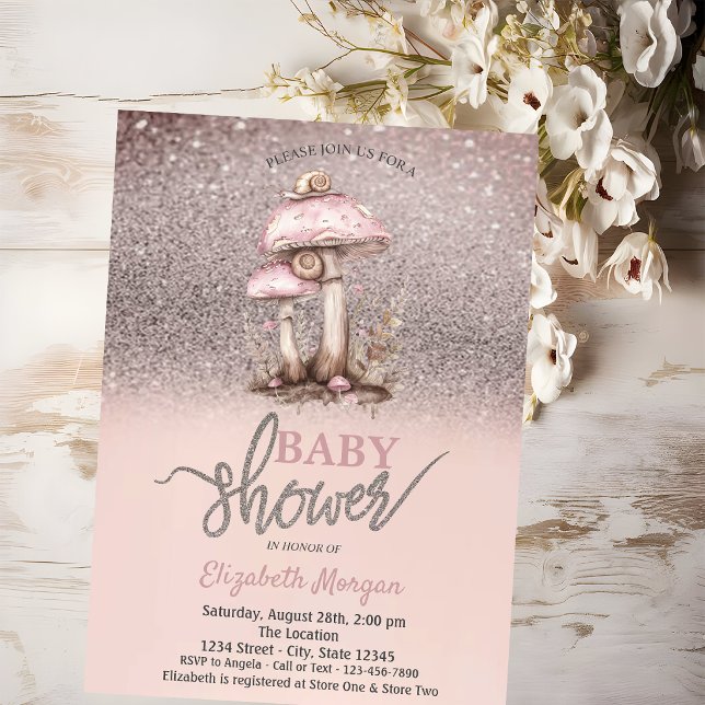 Invitación Brillo Bokeh, Cumple de Bebé Hongos Caracoles (Subido por el creador)