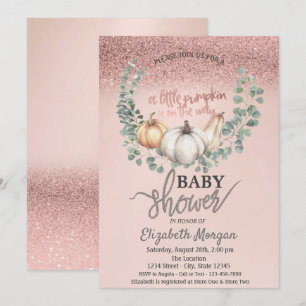 Invitación Brillo Bokeh de Rosa Dorado, Hojas Calabaza Shower