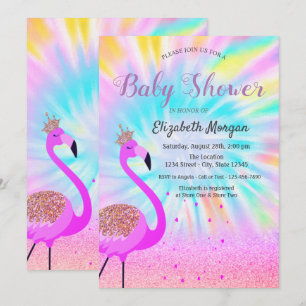 Invitación Brillo Bokeh, Flamenco, Ombre Tie Dye