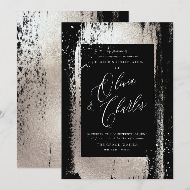 Invitación Brillo, broca de pincel metálico falso de plata (Anverso / Reverso)