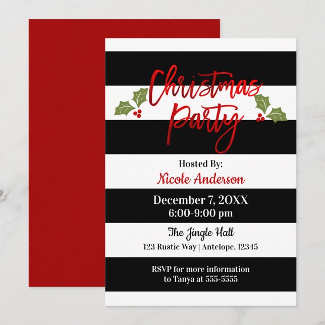 Invitación Brillo Chic Moderno con Papel de Estaño Rojo Fiest (Anverso / Reverso)