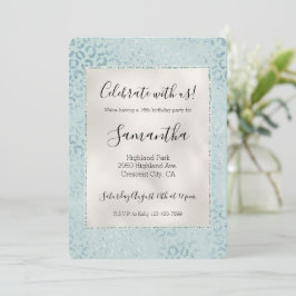 Invitación Brillo de Estampado de Leopardo Azul Menta