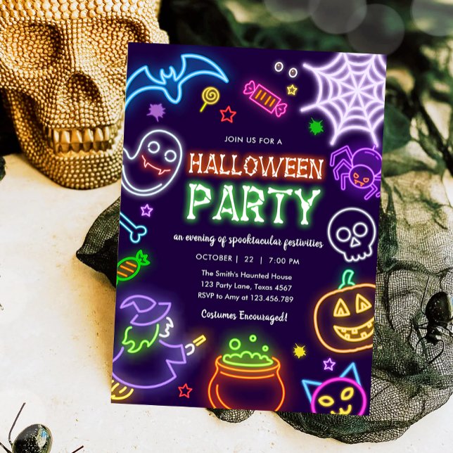 Invitación Brillo de la fiesta neón de Halloween en la oscura (Subido por el creador)