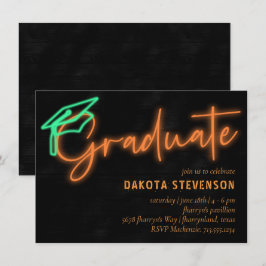 Invitación Brillo de luz del Naranja Neon | Graduación Retro