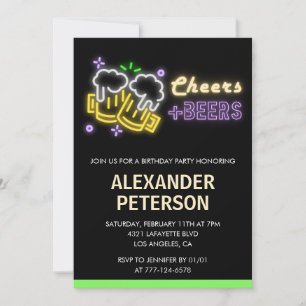 Invitación Brillo de neón Cheers Cerveza Hombres Cumpleaños 8