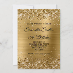 Invitación Brillo de Oro Falso y Cumpleaños 40 con Holografía