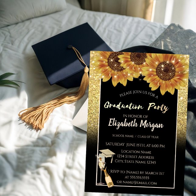 Invitación Brillo de oro, Vino, Vidrio, Girasoles (Subido por el creador)