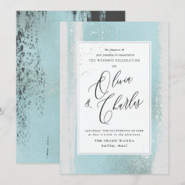 Invitación Brillo de PixDezines, color de agua azul+Faux metá