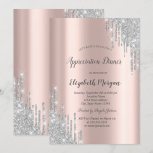 Invitación Brillo de plata gotas Rosa Aprecio de Oro
