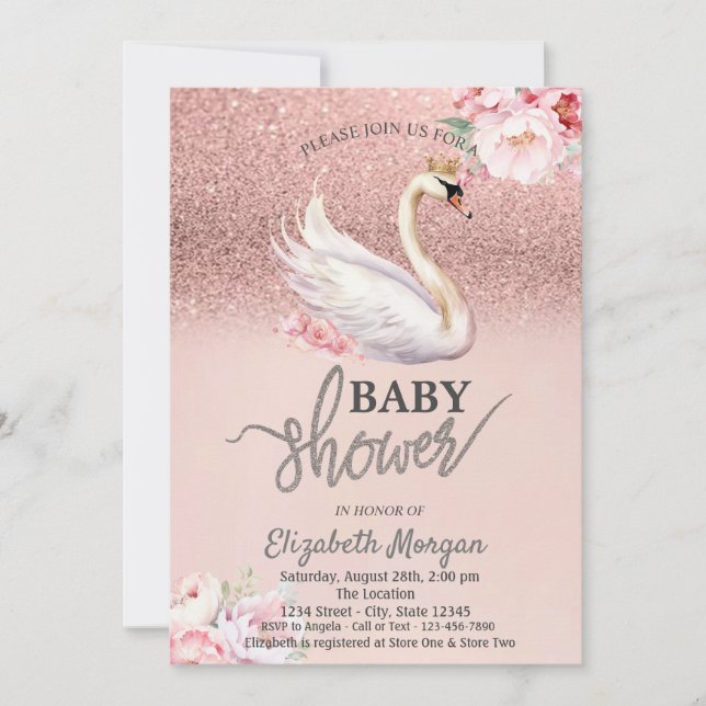 Invitación Brillo de Rosa Dorado Bokeh, Panqueques  Baby Show (Anverso)