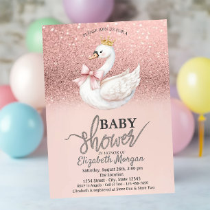 Invitación Brillo de Rosa Dorado, Corona de Lazo de Cisne Fie