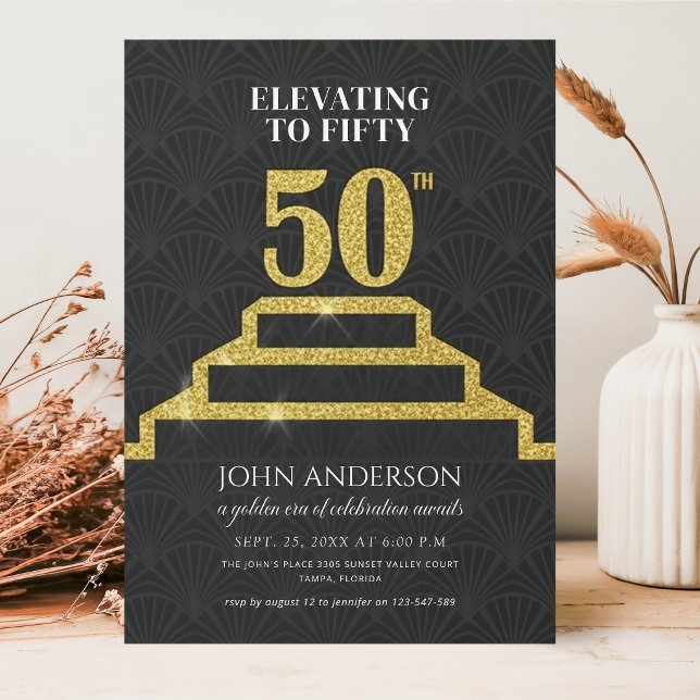 Invitación Brillo Dorado Elevando a los Cincuenta Cumpleaños  (Subido por el creador)