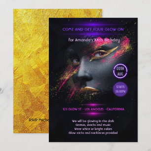 Invitación Brillo Dorado en la Fiesta de Neon en la Oscuridad