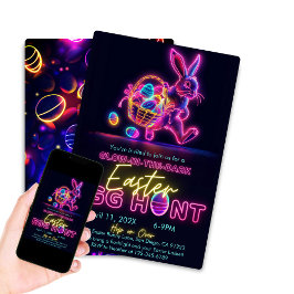 Invitación Brillo en el oscuro Fiesta neón de caza de huevos
