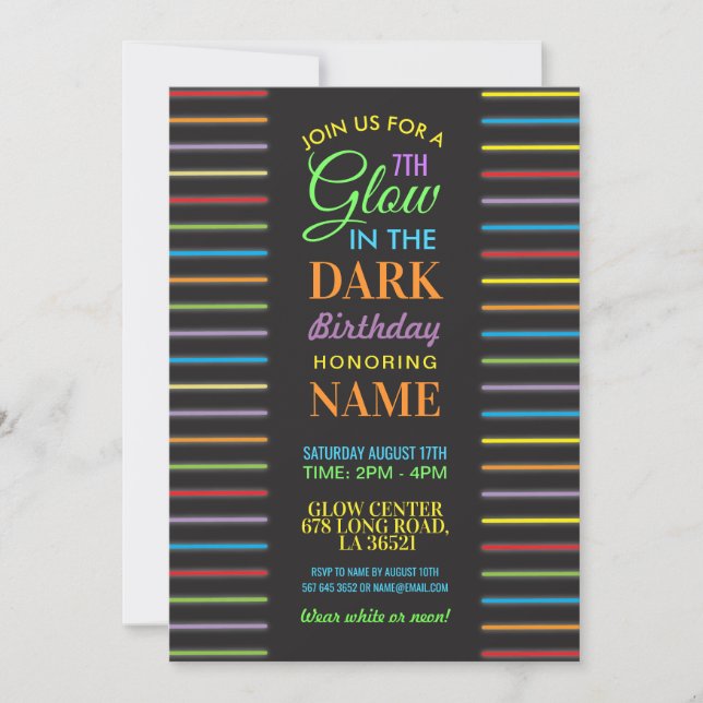 Invitación Brillo En La Oscura Fiesta Del Cumpleaños Neon Inv (Anverso)