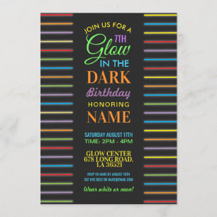 Invitación Brillo En La Oscura Fiesta Del Cumpleaños Neon Inv