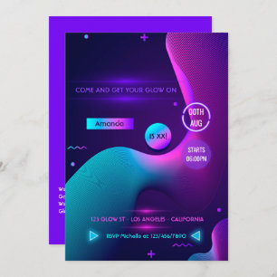 Invitación Brillo geométrico en la fiesta del cumpleaños neón