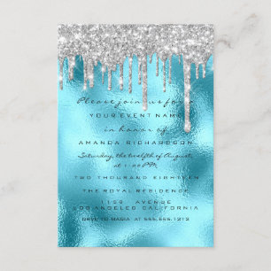 Invitación Brillo Gotea Boda Azul Plata Dulce 16 Oceano
