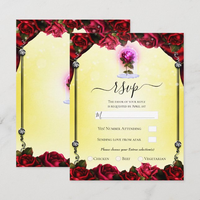 Invitación Brillo Mágico Rosa Roja Amarillo Plateado Responde (Anverso / Reverso)