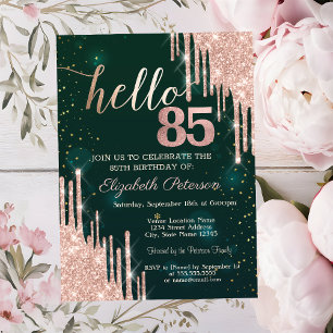 Invitación Brillo Moderno de Oro Rosa que Cae en Gotas Verde