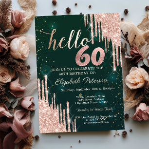 Invitación Brillo Moderno Rosa Dorado Gotas Verde Cumpleaños